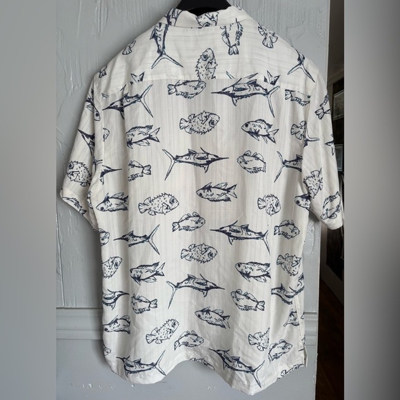 Caribbean White and Black Casual Button Down Shirt with Nautical Fish Pattern - Picture 13 of 15